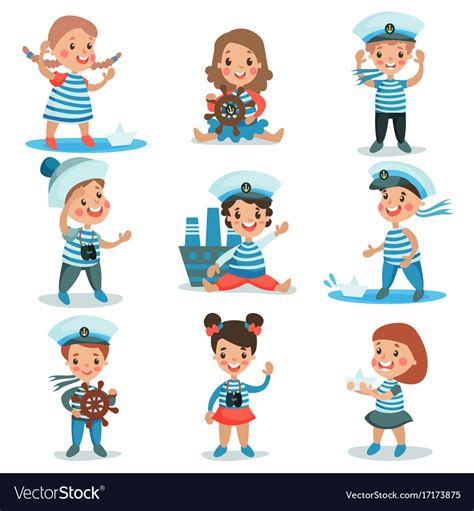 Cute Little Kids In Sailors Costumes Playing And Vector Image