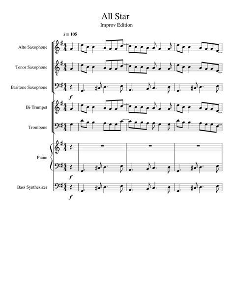 Piano music| ноты для фортепиано. All Star jazz improv version Sheet music for Piano, Alto Saxophone, Tenor Saxophone, Baritone ...