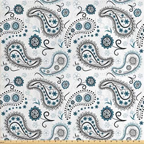 Lunarable Paisley Fabric By The Yard Doodle Style Middle