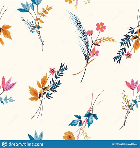 Delicate Hand Drawn And Painted Mewdow Floral Seamless Pattern Vector