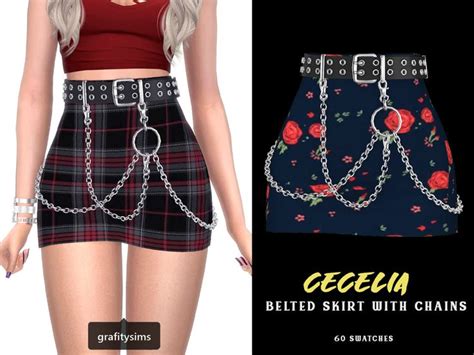 Grafity Cc Cecelia Belted Skirt With Chains Sims 4 Sims 4 Mods