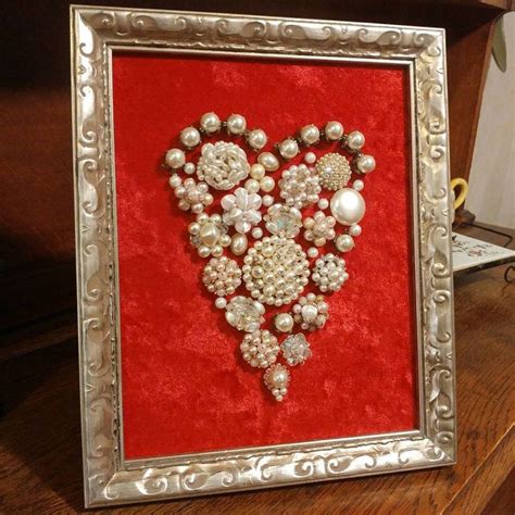Framed Vintage Jewelry Pearl Heart Valentine Wall Art Etsy