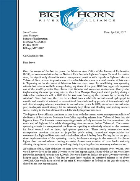 Letter To Bureau Of Reclamation