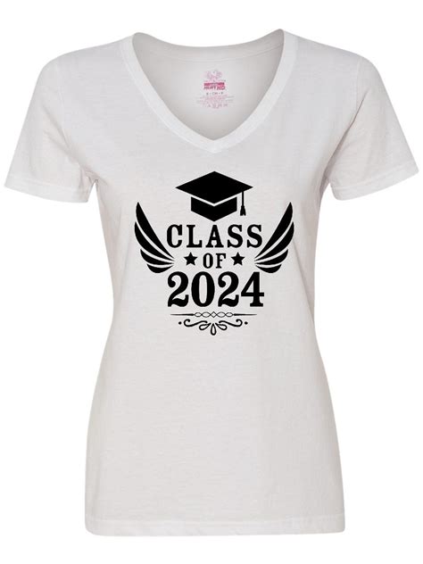 Inktastic Class Of 2024 With Graduation Cap And Wings Womens V Neck T