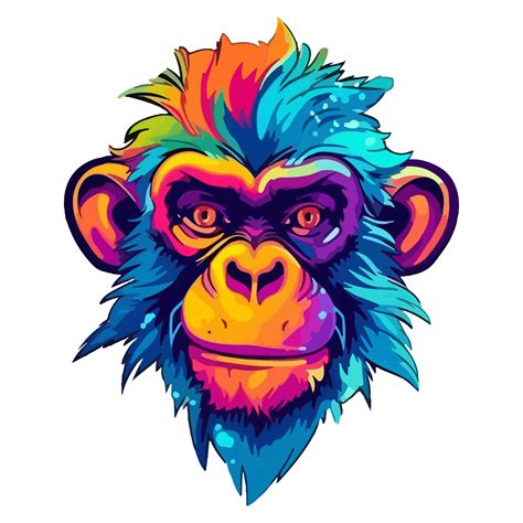 Colorful Cool Monkey Head Pop Art Style Monkey Sticker Pastel Cute