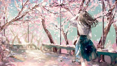 Anime Original Chica School Uniform Sakura Blossom Fondo De Pantalla