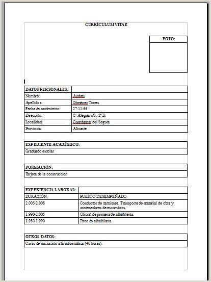 Modelo De Curriculum Vitae Para Llenar Y Imprimir Modelos De