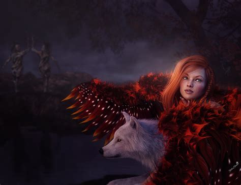 Red Head Girl With Wolf Wallpaperhd Artist Wallpapers4k Wallpapersimagesbackgroundsphotos