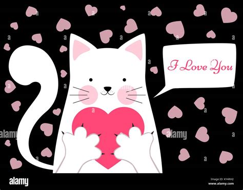 Cute Funny Cat With Heart Valentine S Day Illustration Stock Vector
