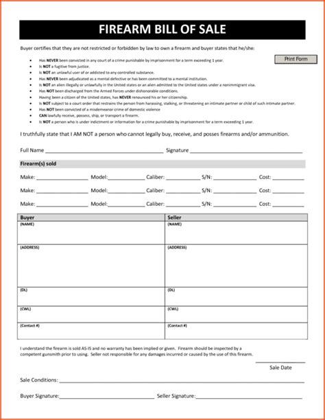 Personal Firearms Inventory Record Sheet Printable