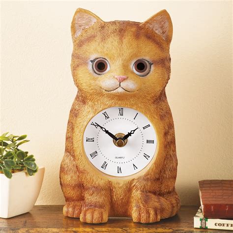 Cute Cat Clock Statue With Moving Eyes Collections Etc