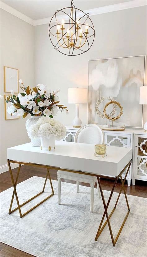 Modern White And Gold Office Desk In 2021 Home Office Furniture