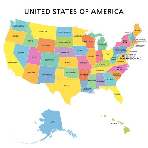 Verenigde Staten Van Amerika Politieke Kaart Met Meerdere Kleuren