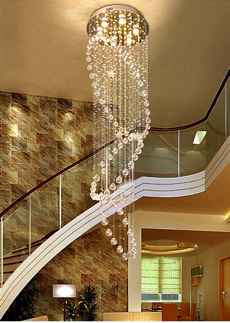 Crystal Light Dimmable Led Stair Chandelier Duplex Modern Villa Living