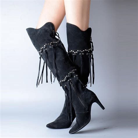 Plus Size 34 42 New High Heels Platform Tassel Women Knee High Boots