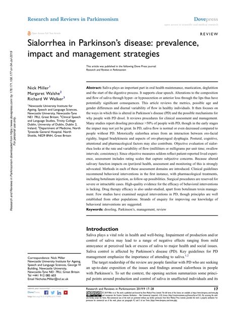 Pdf Sialorrhea In Parkinsons Disease Prevalence Impact And