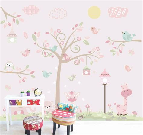 Papel De Parede Bebê Infantil Girafa Corujinha Menina Gg639