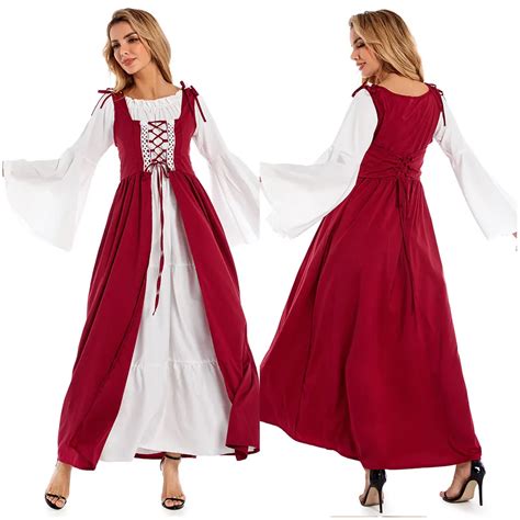Medieval Renaissance Vintage Dress Court Costume Square Collar Bundled Corset Dress Women Girls