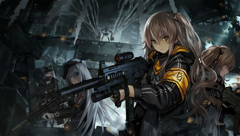 Wallpaper Gun Long Hair Anime Girls Weapon Gray Hair Uniform