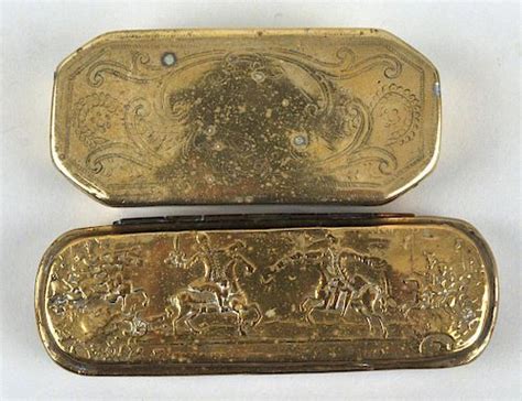 Two Dutch Engraved Brass Tobacco Boxes Brass New Haven County Dutch