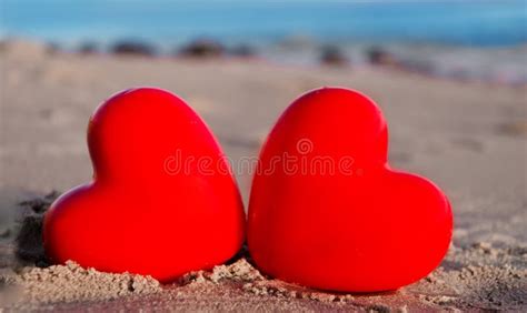 Two Hearts On The Sandy Beach Stock Image Image Of Outdoors Beauty