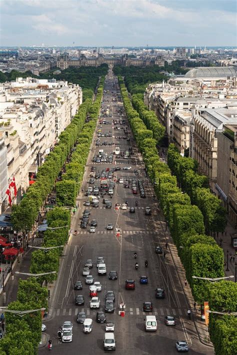 Landscape Of Paris City In France With Champs Elysees Street In Summer