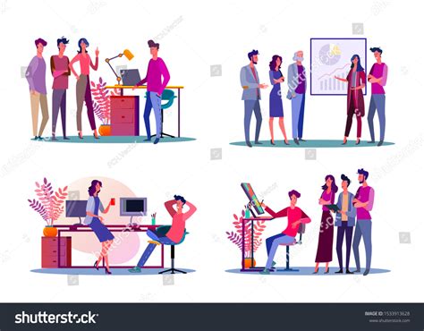 Corporate Meeting Illustration Set Colleagues Discussing Stock Vector