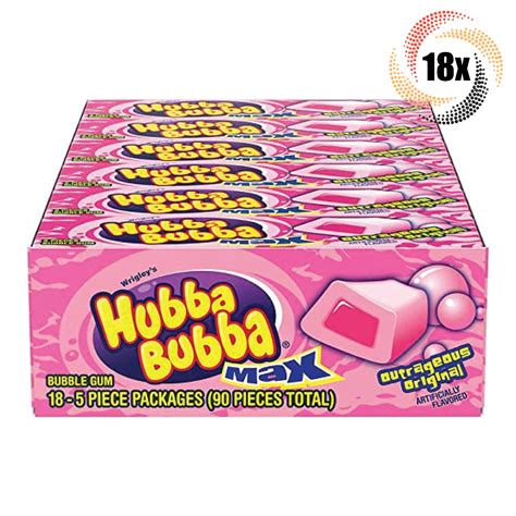 Full Box 18x Packs Wrigleys Hubba Bubba Original Bubble Gum 5 Piece