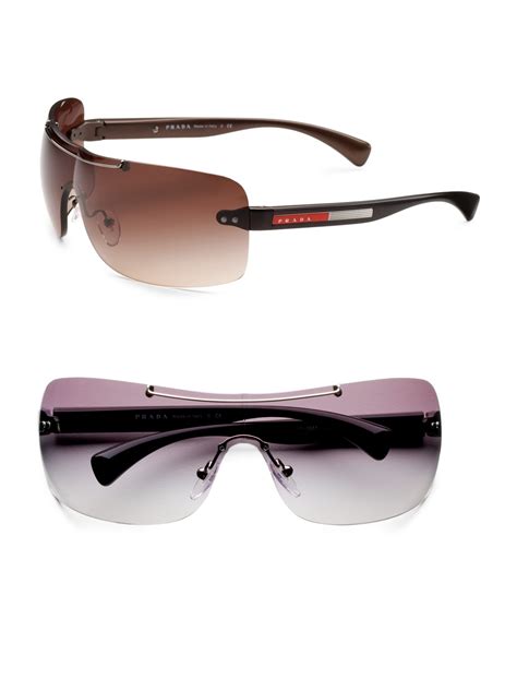 Prada Rimless Shield Sunglasses In Brown For Men Lyst