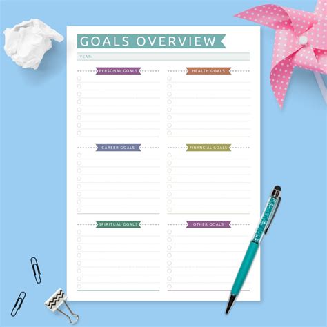 Yearly Goals Overview Colored Design Template Printable Pdf