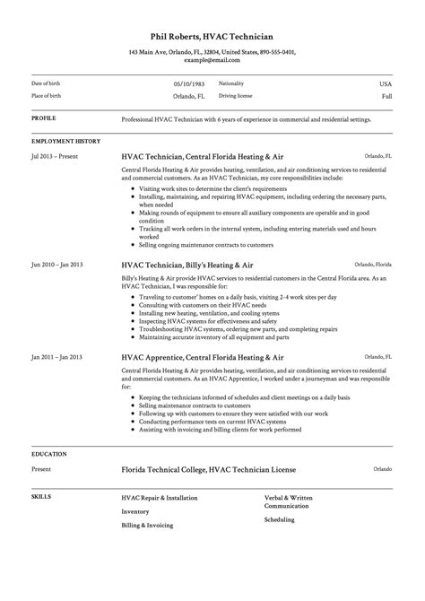 hvac resume templates free free printable templates