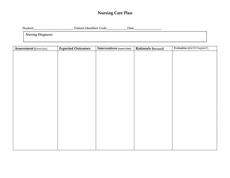 Blank Nursing Care Plan Templates