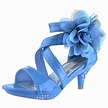 Kids Dress Sandals Strappy Patent Leather Flower High Heel Girls Blue ...