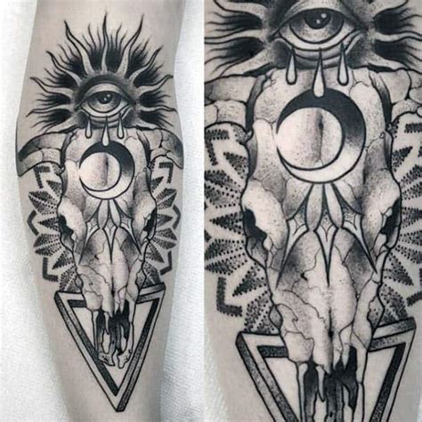 Skull and moon tarot card tattoo. 70 Bull Skull Tattoo Designs For Men - Western Ideas