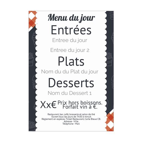 Menu Du Jour A Imprimer Pour Restaurant Ou Cantine Jour Restaurant