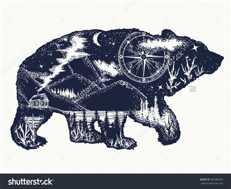 Bear Double Exposure Tattoo Art Tourism Symbol Adventure Great