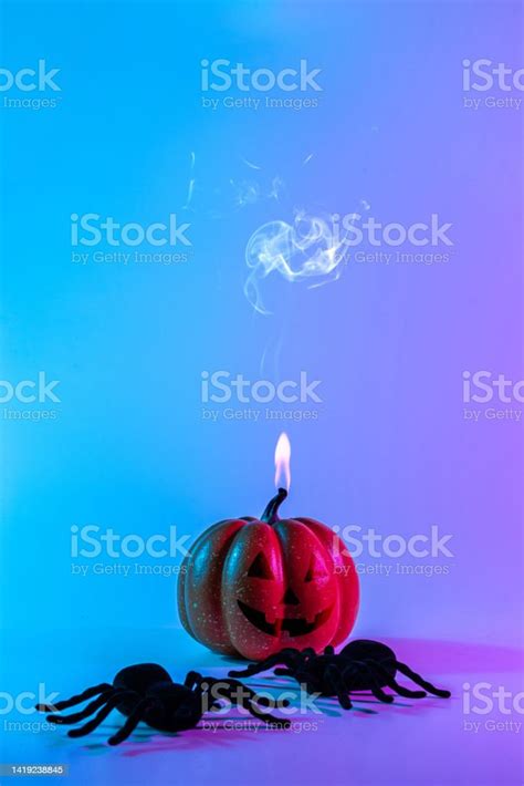 Halloween Spider Scary Spooky Pumpkin Black Night Spider On Night Neon