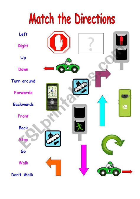 Match The Directions Words And Pictures Esl Worksheet By Leahp5