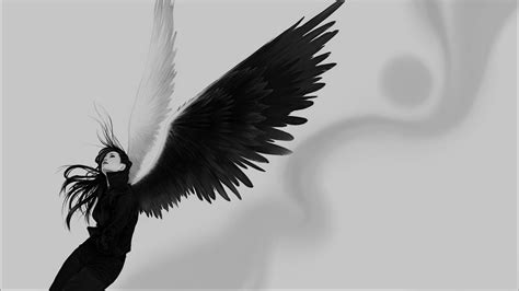 Angel Illustration Monochrome Black Wings Angel Wings Hd Wallpaper