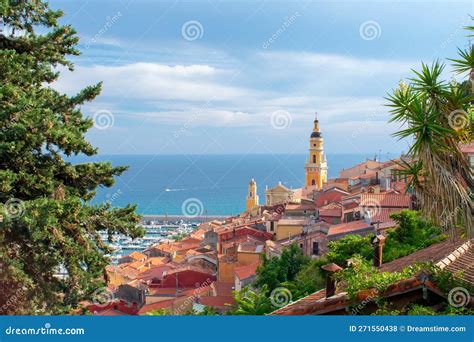 Menton France Aerial View On Coast Of Sea Old Town And Mountains
