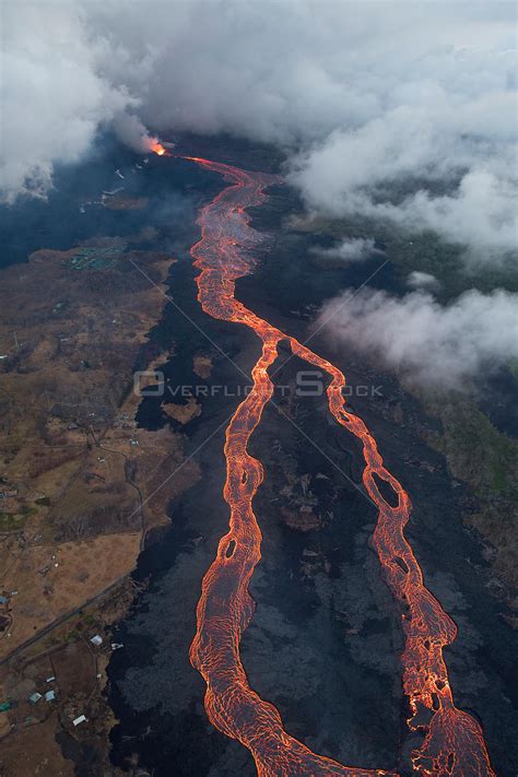 Overflightstock™ Aerial View Of A River Of Lava From Kilauea Volcano Erupting From Fissure 8