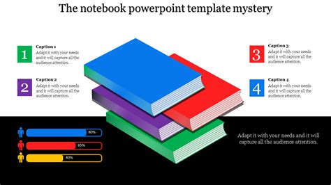 Creative Notebook Powerpoint Theme Slide With Four Nodes