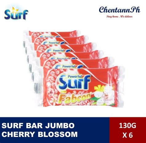 Surf Bar Detergent With Fabcon Jumbo Cut Cherry Blossom 130g X 6 Pieces