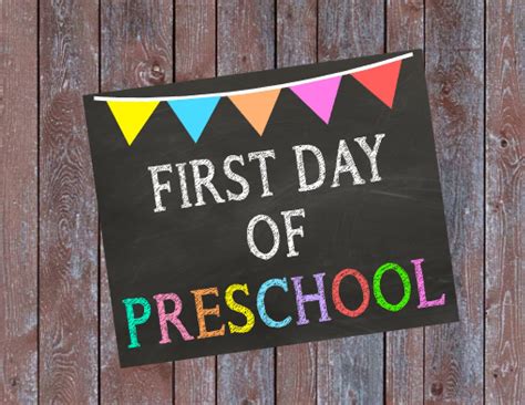 First Day Of Preschool Chalkboard Sign First Day Of School