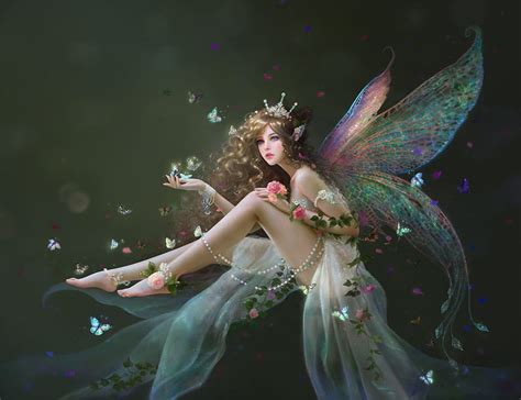 Beautiful Fairy Wings Butterfly Flowers Crown Realistic Fairy Hd