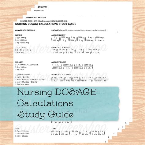 Nursing Dosage Calculations Study Guide Etsy