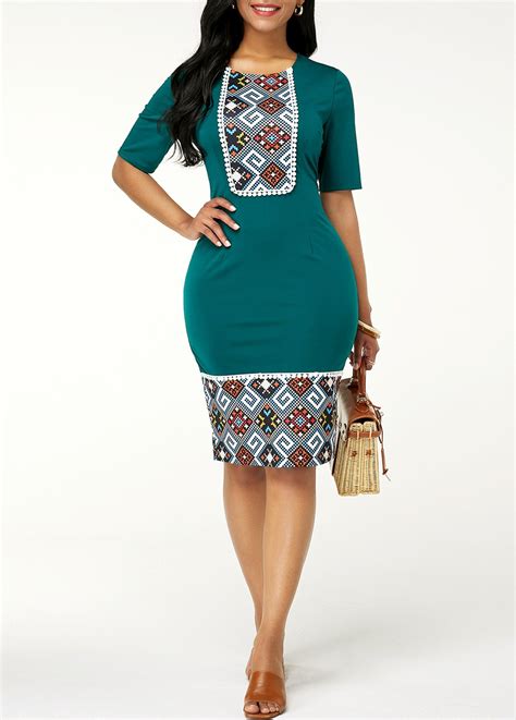 Zipper Back Tribal Print Sheath Dress Usd 3026 African Fashion Women Clothing
