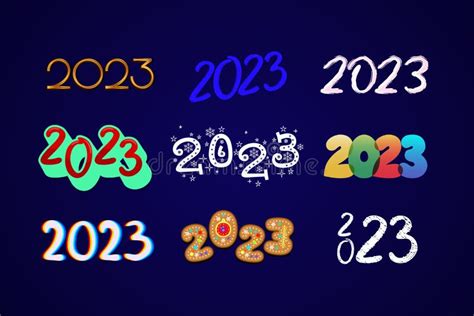 Bright 2023 Numbers Set On Navy Blue Background Icons Template For New