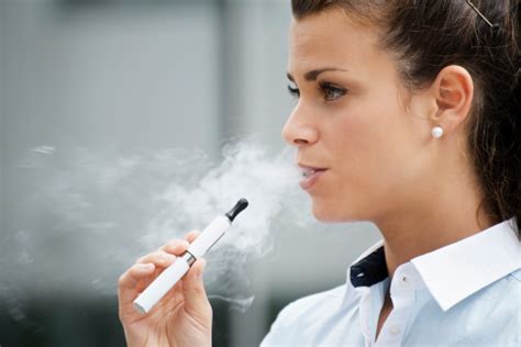 Young Woman Smoking Electronic Cigarette Outdoor Office