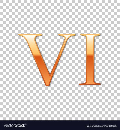 Golden Roman Numeral Number 6 Vi Six In Alphabet Vector Image